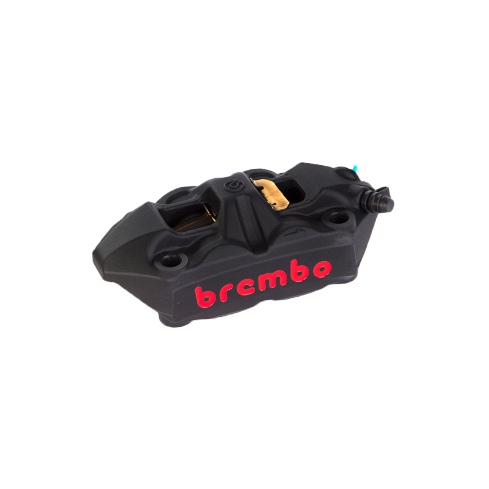 Caliper, Left, P4 34mm, M4, Cast Monobloc, 108mm Radial Mount, Front, Black w/ Red Lettering