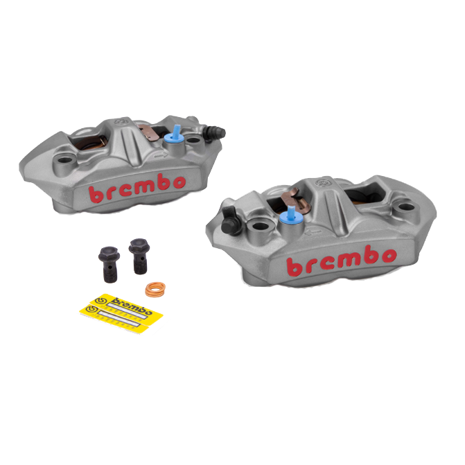 Caliper Set, P4 34mm, M4, Cast Monobloc, 108mm Radial Mount, Front, Titanium Gray w/ Red Lettering